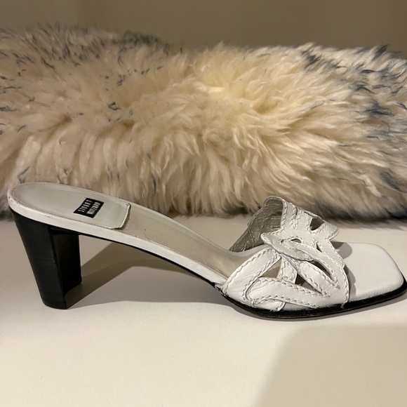 Stuart Wietzman White Leather with Black Heeled Slip On  Sandals Size 8.5 - Picture 6 of 11